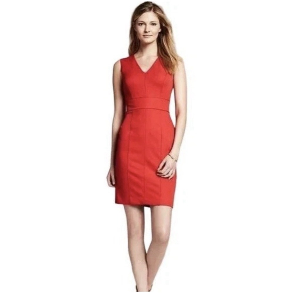 Banana Republic Womens Red V-Neck Sleeveless Sheath Dress Size 4 Cotton Blend